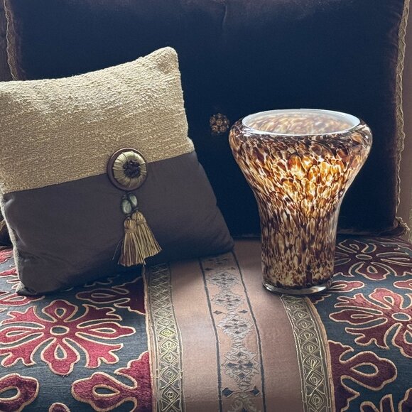 ๐HP๐ Hand Blown Tortoise Shell Leopard Translucent Art Glass Vase Tropical - Picture 5 of 15